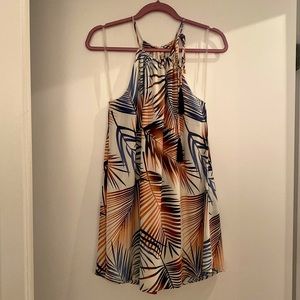 Cute tropical pink/blue dress with high neck line, size S